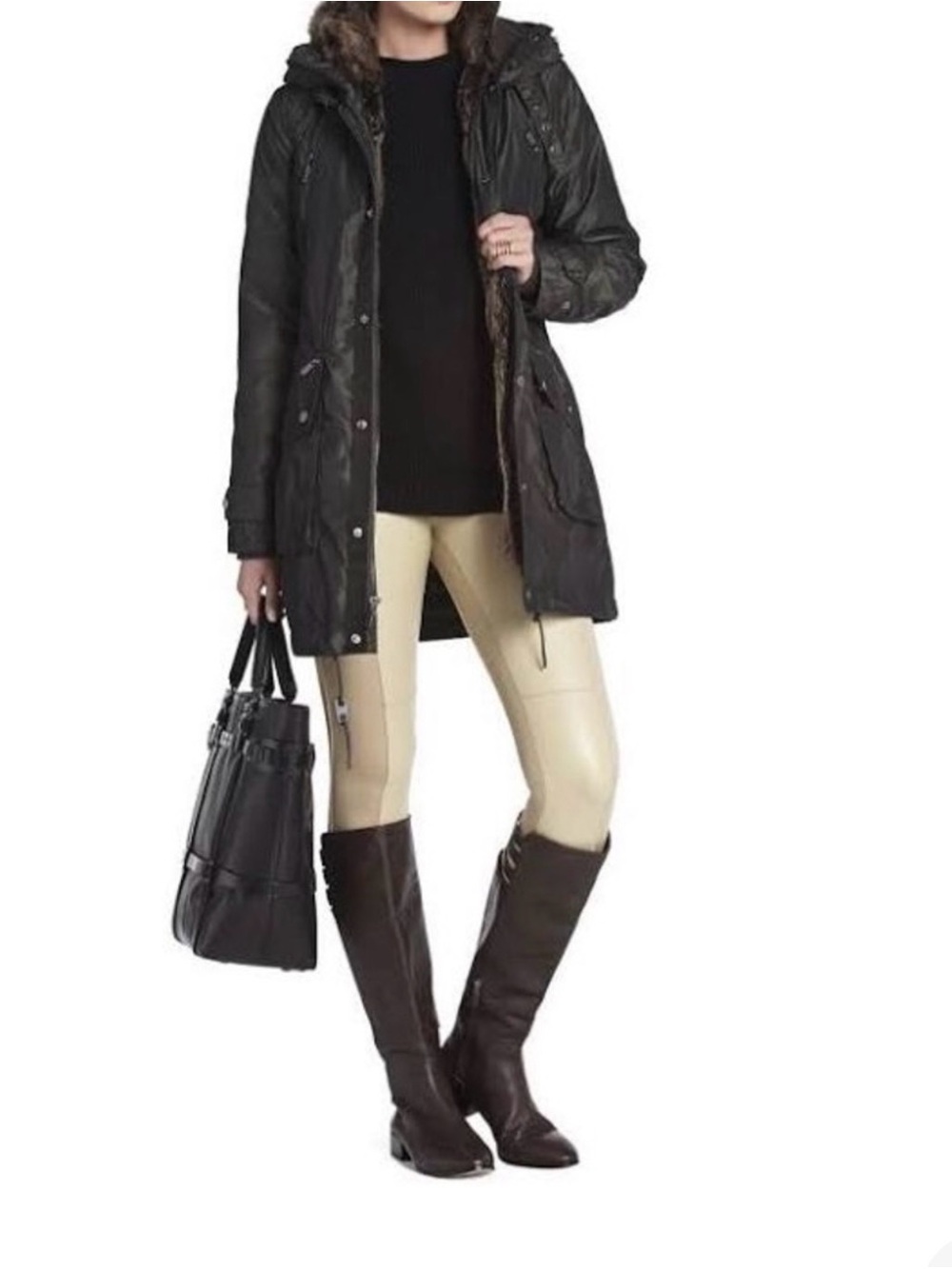 BCBGMAXAZRIA Genuine Rabbit Fur Lined Hooded Anorak Parka Jacket sz XS